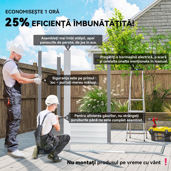 Outsunny Magazie de Gradina, Suport pentru Unelte din Otel cu Usi Glisante si Orificii de Aerisire, 196x236x208 cm, Maro | Aosom Romania