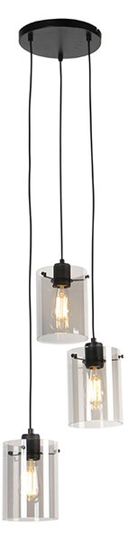 Lampă suspendată design negru cu sticlă fumurie cu 3 lumini - Dome