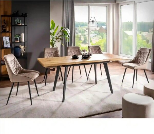Masa extensibila FRESNO, stejar artisan/negru, 120/180x80x76 cm