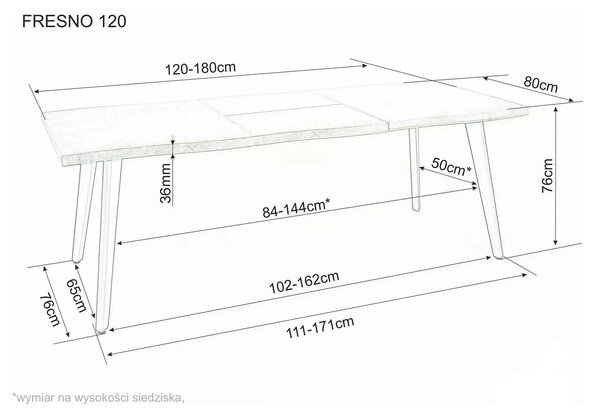 Masa extensibila FRESNO, stejar artisan/negru, 120/180x80x76 cm
