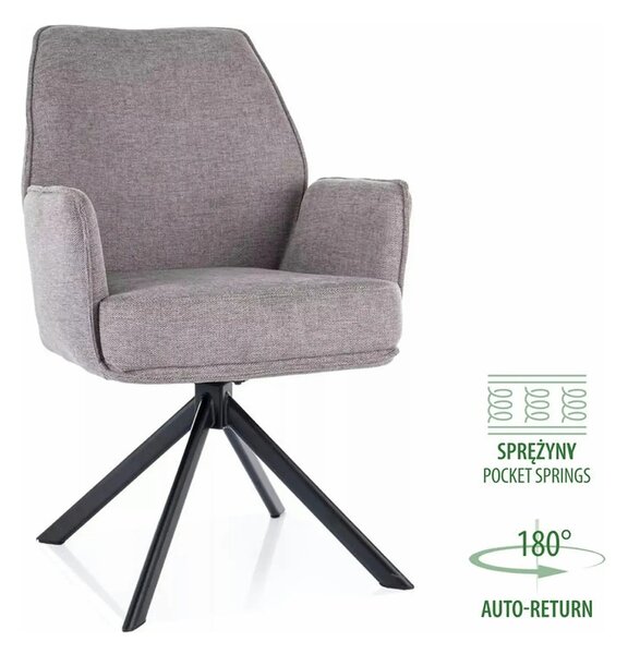Scaun rotativ HUGO, gri/negru, stofa clasica/metal, 58x46x90 cm