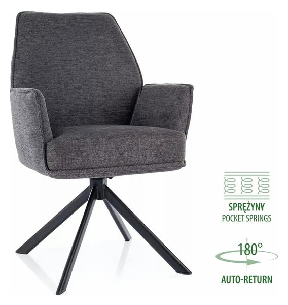 Scaun rotativ HUGO, gri inchis/negru, stofa clasica/metal, 58x46x90 cm
