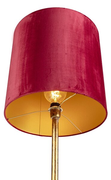 Lampă de podea vintage aurie cu abajur roșu 40 cm - Simplo