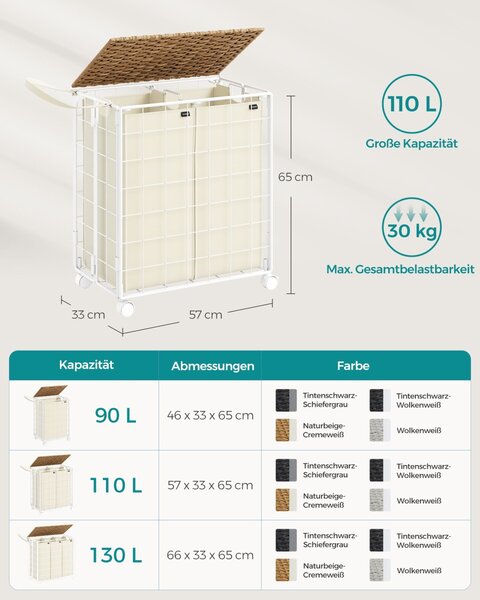 Cos de rufe Songmics Bej 57x33x60 cm