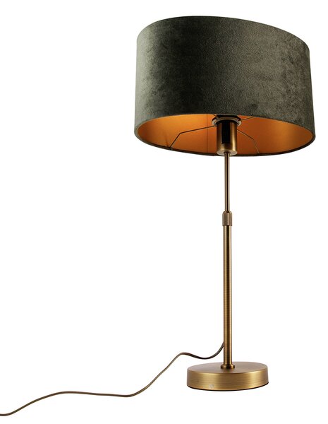 Lampă de masă bronz cu abajur oval din catifea verde 35cm - Parte