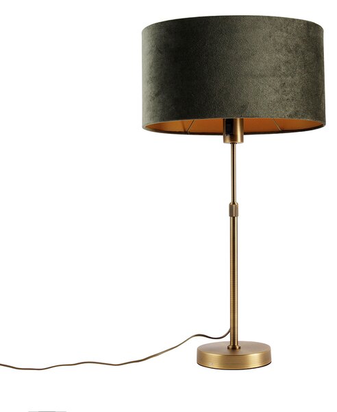Lampă de masă bronz cu abajur oval din catifea verde 35cm - Parte