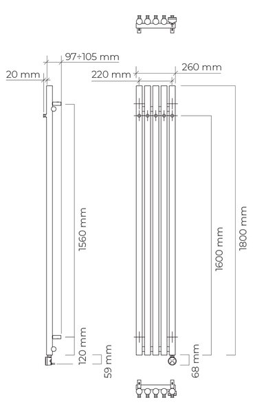 Oltens Stang încălzitor electric 180x26 cm alb 55117000
