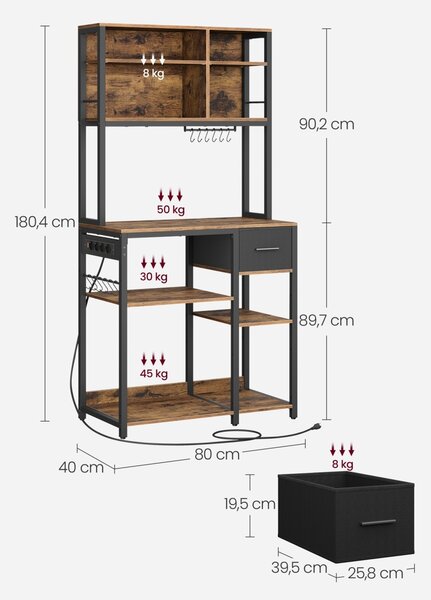 Raft bucatarie Vasagle Maro 40x80x180.4 cm