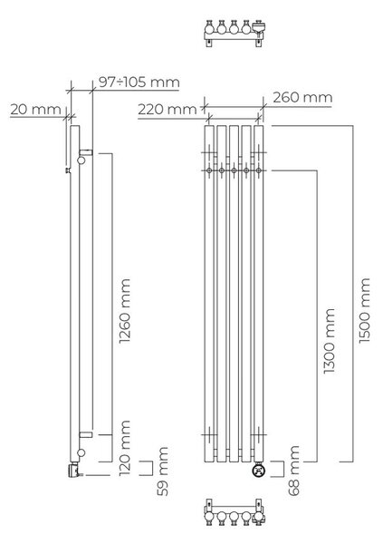 Oltens Stang încălzitor electric 150x26 cm alb 55121000