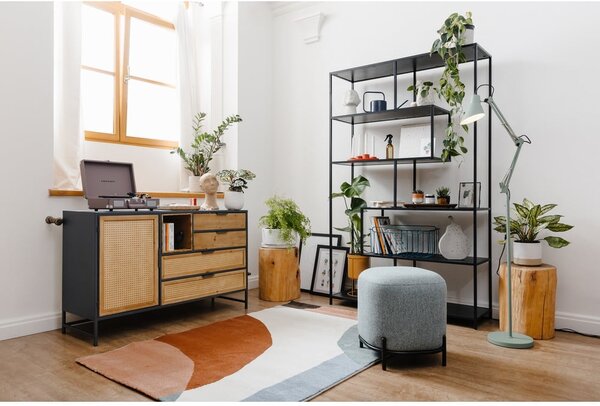Bibliotecă neagră cu aspect de lemn de frasin 114x185 cm Seaford – Actona