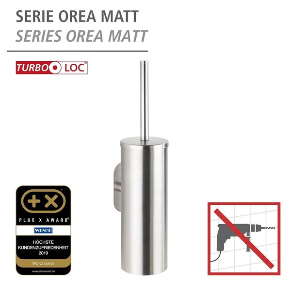 Perie de WC argintiu-mat autoadezivă din oțel inoxidabil Orea – Wenko
