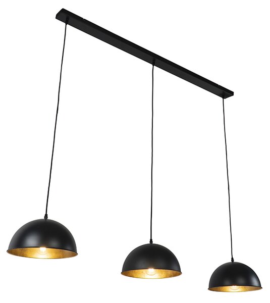 Lampă suspendată industrială neagră cu 3 lumini aurii - Magnax