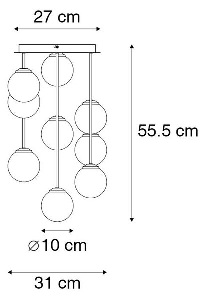 Plafoniera moderna aurie cu 9 lumini cu sticla fumurie - Atena