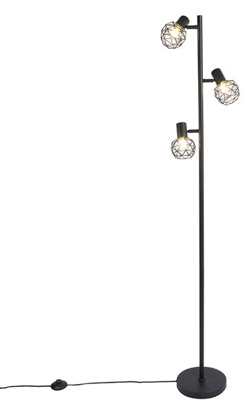 Lampă de podea design negru reglabilă cu 3 lumini - Plasă