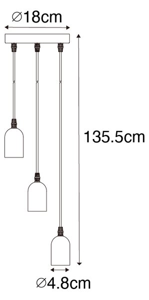 Lampă suspendată industrială neagră cu 3 lumini rotunde din beton - Pedra