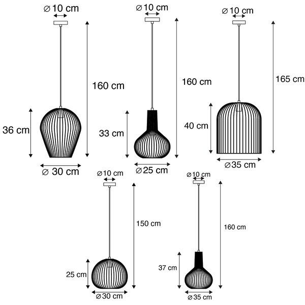 Set de 5 lămpi suspendate de design negru și auriu - Sârme