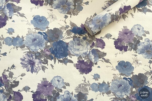 Tapet floral de lux, albastru-gri, model Poiana