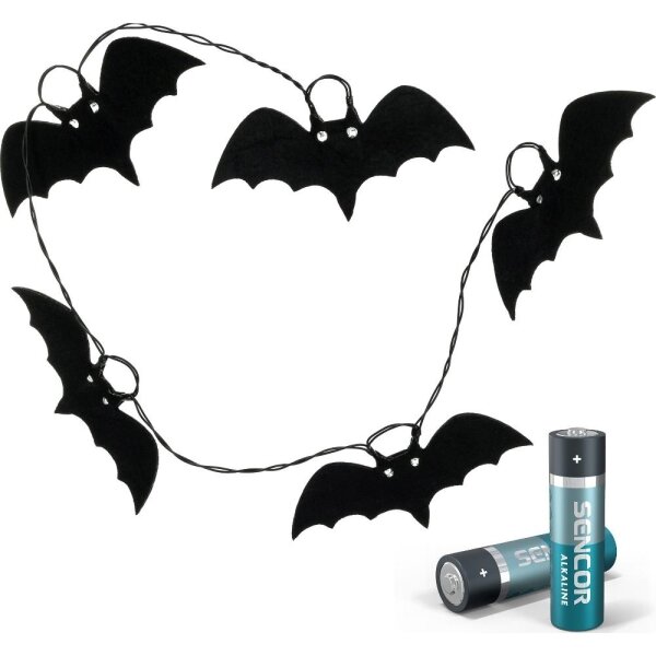 Lanț LED decorativ HALLOWEEN Retlux 10xLED/2xAA/alb cald 1,3m lilieci