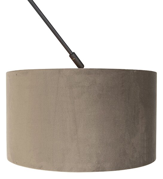 Lampă suspendată neagră cu abajur din catifea taupe cu auriu 35 cm - Blitz
