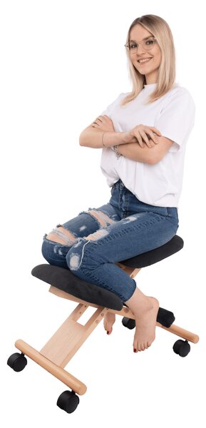 KONDELA Scaun genunchi ergonomic, negru / fag, GROCO