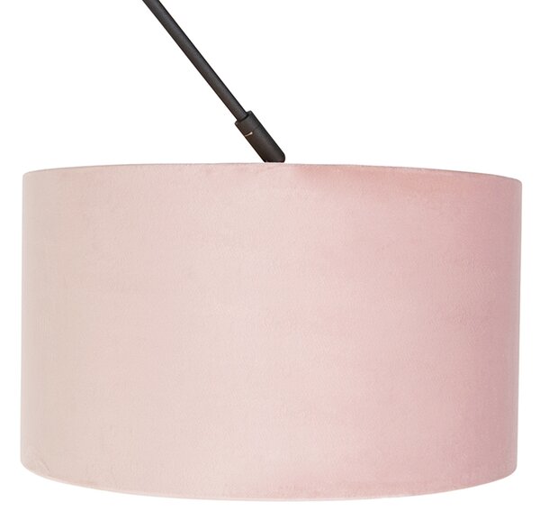 Lampă suspendată neagră cu abajur din catifea roz prafuit cu auriu 35 cm - Blitz