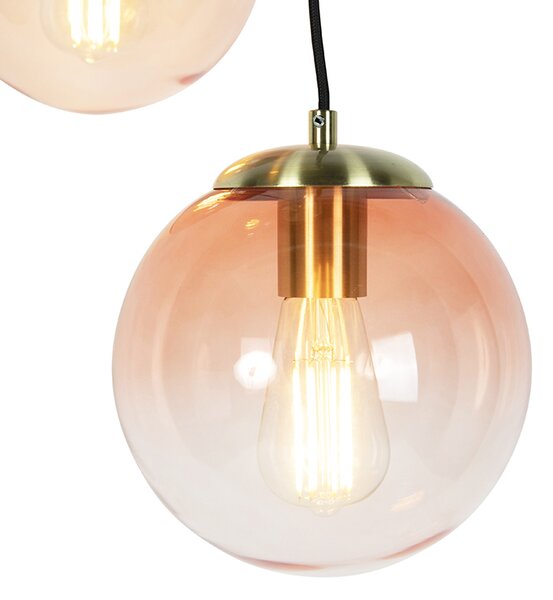 Lampă suspendată Art Deco din alamă 45 cm cu 3 lumini roz - Pallon