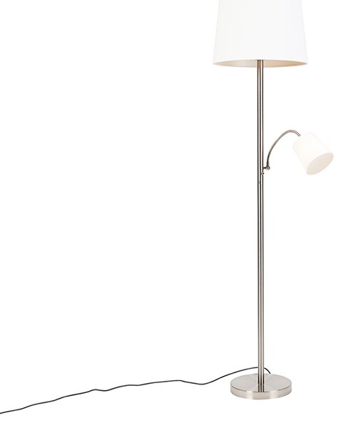 Lampă de podea clasică din oțel cu umbră albă și lumină de lectură - Retro