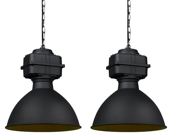 Set de 2 lămpi suspendate industriale mici negru mat - Sicko
