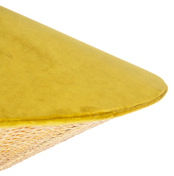 Lampă suspendată rustică cu catifea galbenă și ratan 60 cm - Frills Can