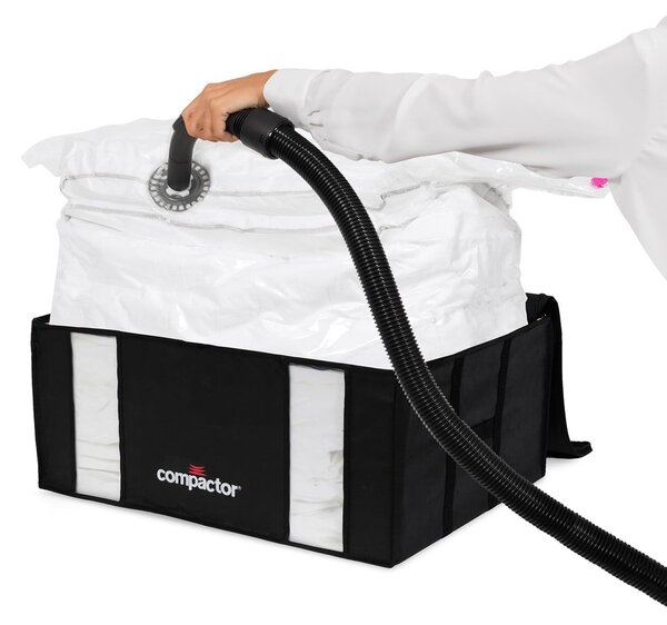 Cutii de depozitare pentru haine 2 buc. din material textil cu vacuum/cu pereți întăriți 50x65x27 cm Black Edition – Compactor