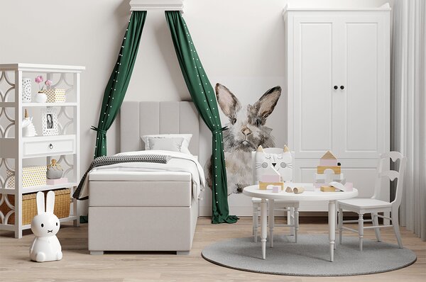 KONDELA Pat boxspring, pat de o persoană, bej, 90x200, stânga, BRED