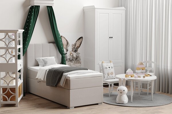 KONDELA Pat boxspring, pat de o persoană, bej, 90x200, stânga, BRED