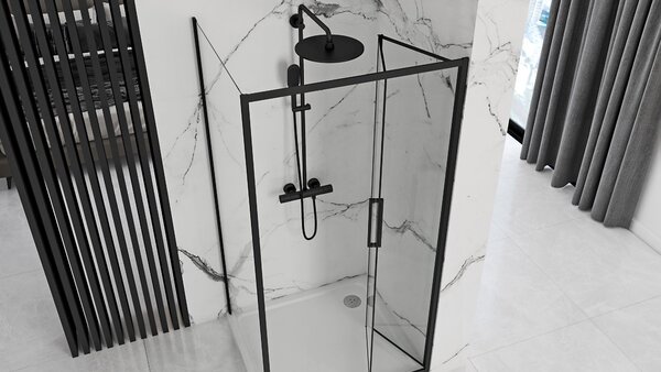 Rea Rapid Fold - cabina de dus cu usa plianta 90(usa) x 80(perete) sticla transparenta, profil negru, KPL-09901