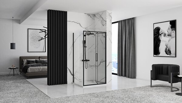 Rea Rapid Fold - cabina de dus cu usa plianta 90(usa) x 80(perete) sticla transparenta, profil negru, KPL-09901