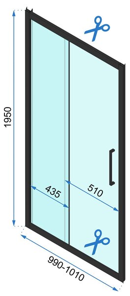 Rea Rapid Slide Wall, cabină de duș cu 3 pereți cu ușă glisantă 160 (uşă) x 90 (perete) x 195 cm, sticlă transparentă de 6 mm, profil negru, KPL-09893