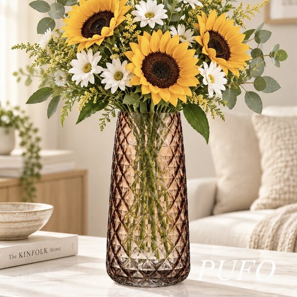 Vaza decorativa eleganta Pufo Oracle din sticla pentru flori si aranjamente, 21 cm- design modern pentru living si decor interior