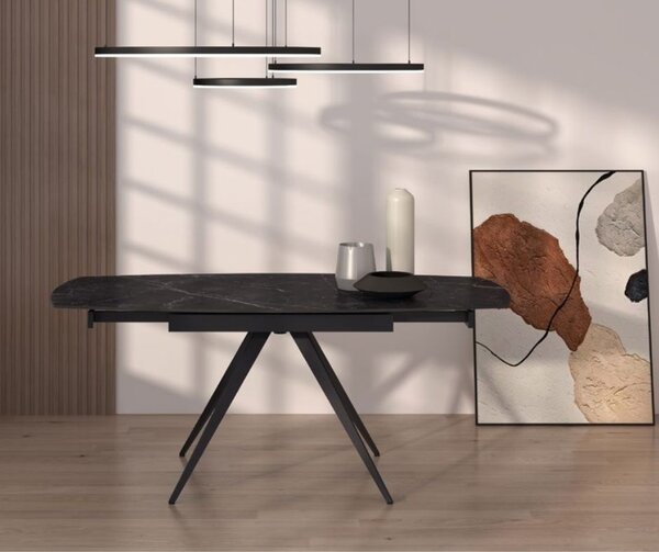 Masă Daisy Rotativă extensibilă, Sticlă ceramică-picior metalic - EFECT MARMURA - 120 cm / 90 cm h 77 cm