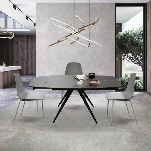 Masă Daisy Rotativă extensibilă, Sticlă ceramică-picior metalic - GRI ANTRACIT - 140 x 90 x h75 cm