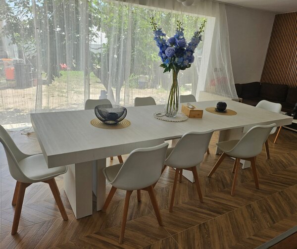 MASA EXTENSIBILA BIG FAMILY, picior drept, 480 cm - ALB PERIAT - 180 cm / 100 cm / 77 cm