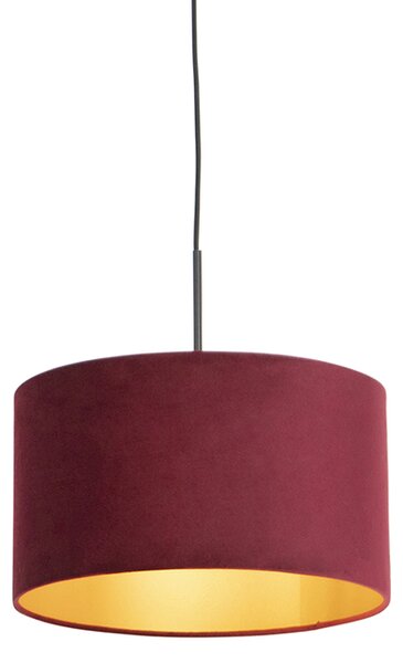 Lampă suspendată neagră cu nuanță de velur roșu cu auriu 35 cm - Combi