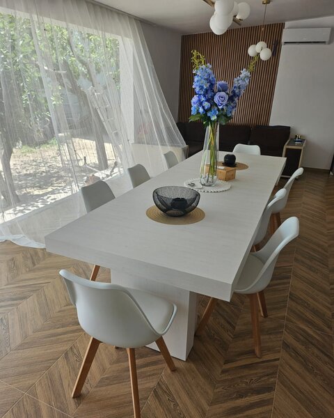 MASA EXTENSIBILA BIG FAMILY, picior drept, 480 cm - ALB PERIAT - 180 cm / 100 cm / 77 cm