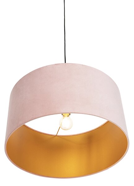 Lampă suspendată cu abajur din catifea roz cu auriu 50 cm - Combi