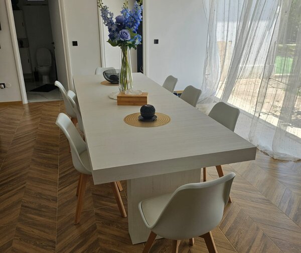 MASA EXTENSIBILA BIG FAMILY, picior drept, 480 cm - ALB PERIAT - 180 cm / 100 cm / 77 cm