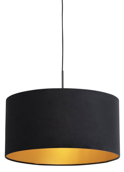 Lampă suspendată cu nuanță de velur negru cu aur 50 cm - Combi