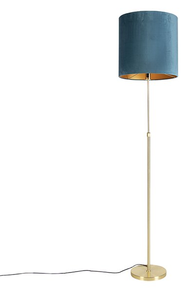 Lampă de podea auriu / alamă cu abajur de catifea albastru 40/40 cm - Parte