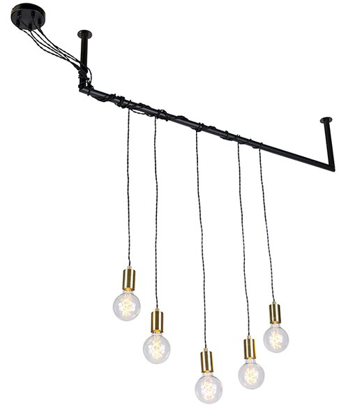 Lampă suspendată industrială neagră cu alamă cu 5 lumini - Cavoba