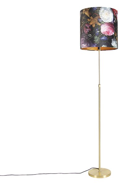 Lampă de podea auriu / alamă cu umbră de catifea flori 40/40 cm - Parte