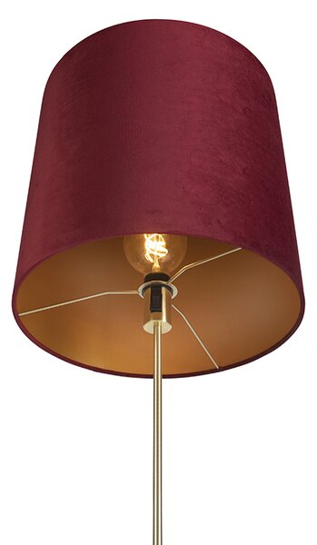 Lampă de podea auriu/alamă cu abajur roșu din catifea 40/40 cm - Parte