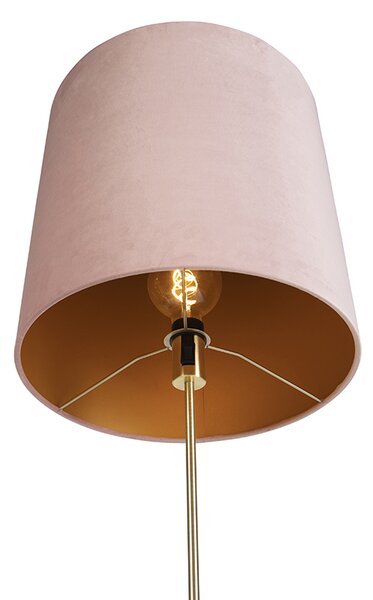 Lampă de podea auriu/alamă cu abajur din catifea roz 40/40 cm - Parte