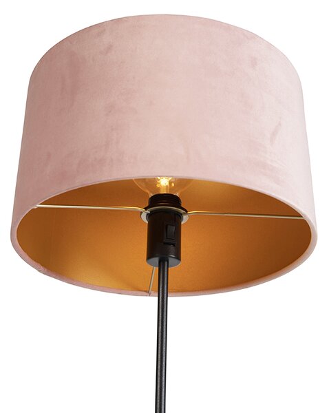 Lampă de podea neagră cu abajur din catifea roz cu auriu 35 cm - Parte